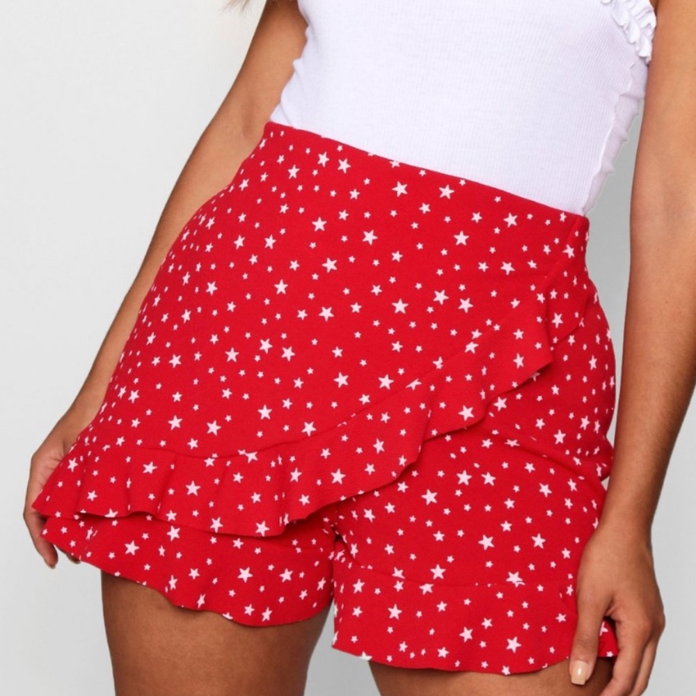 Red + White Star Shorts with Ruffle